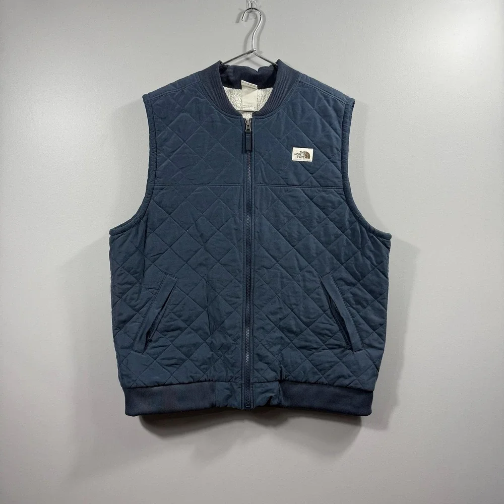 The North Face Vest Mens XL Blue Quilted Fleece Lined Full Zip Puffer Outdoor